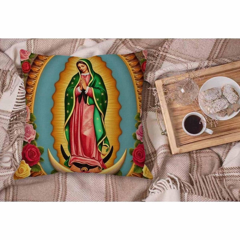 WONDERTIFY Pillow Cover Our Lady Guadalupe Mexican Saint Virgin Mary - Soft Linen Pillow Case for Decorative Bedroom/Livingroom/Sofa/Farm House - Couch Pillow Cushion Covers 18x18 Inch - Image 3